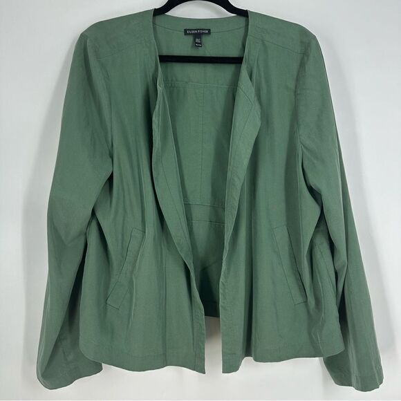 EILEEN FISHER Women’s Nori Sandwashed Tencel Round Neck Jacket Sz L - Picture 1 of 5